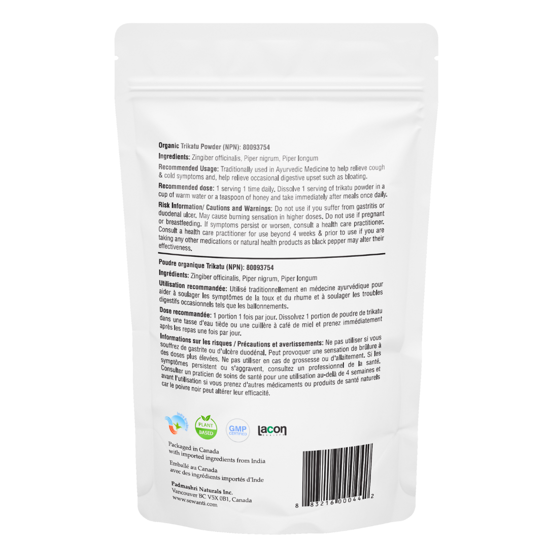 Organic Trikatu Powder - Zingiber Officinalis, Piper nigrum, Piper longum